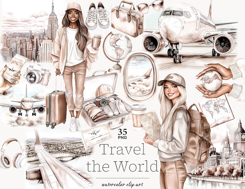Travel Clipart: Vacation Adventure PNG Graphics (Digital Download) image 1