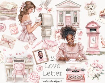 Valentine's Day Love Letter Clipart: Planner Girl PNG (Digital Download)