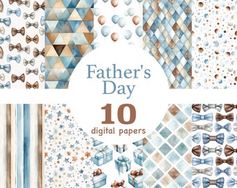Father's Day Digital Paper: Blue & Brown Fashion Patterns (JPEG)