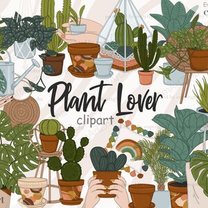 imágenes prediseñadas amantes de las plantas, imágenes prediseñadas de plantas de la casa para la pegatina del planificador, imágenes prediseñadas de la planta de serpiente Monstera Cactus Hibiscus, imágenes prediseñadas de plantas verdes
