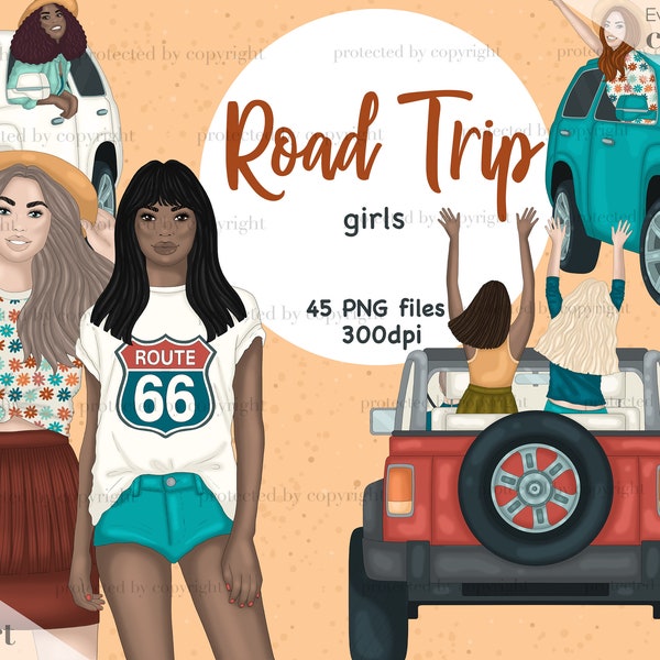 road trip clip art, road trip girl clipart pour planificateur autocollants, western girl clipart, Grand Canyon Clipart, camping girl clipart