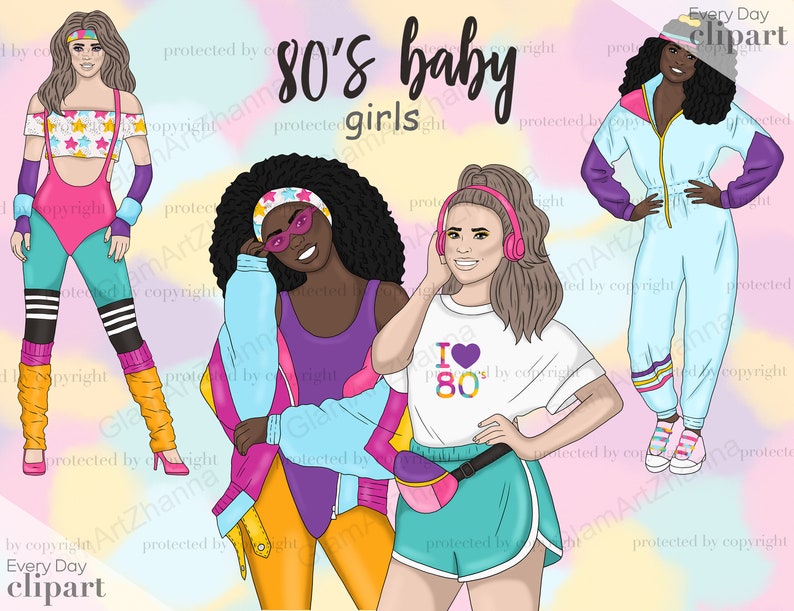 Back to the 80's Clipart 90s Clipart Retro Girl - Etsy