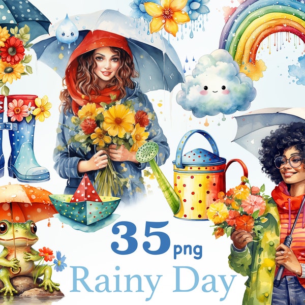 Clipart jour pluvieux, clipart fenêtre pluvieuse, mignon nuage png, fille avec parapluie png, fille noire avec parapluie clipart, femme noire avec parapluie