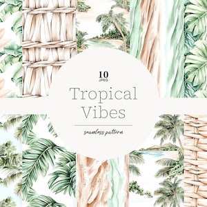 Tropische digitale papers zomer achtergrondpatronen palmboom strand ontwerpen rotan naadloze texturen vakantie scrapbooking Instant Download