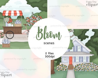 Spring Garden Clipart: Wildflower Flower Shop Scene (PNG Digital Download)