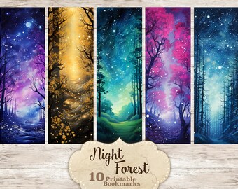 Night Forest Bookmarks: Printable Collage Set (Instant Download)