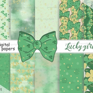 St. Patricks Day digitales Papier, St. Patricks Day Planner Sticker, irisches digitales Muster, Kleeblatt digitales Papier, vierblättriges Kleepapier