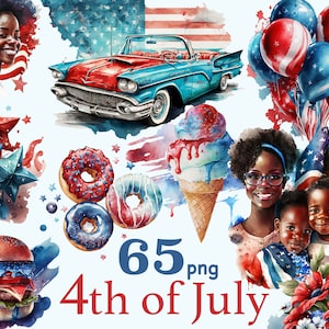 4 juillet Clipart Bundle, clipart femme noire américaine, 4 juillet sublimation png, clipart fête de l'indépendance, scènes du 4 juillet