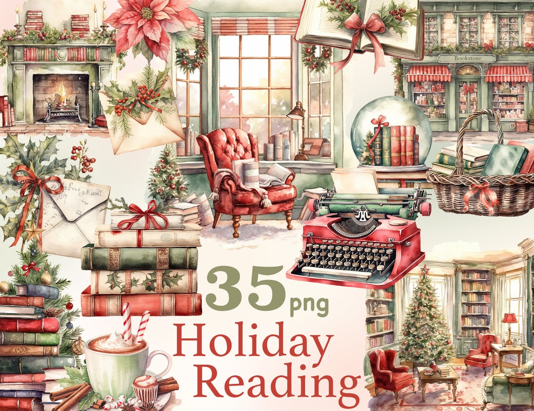 Holiday Reading Clipart, Winter Reading Clipart, Reading Nook Clipart