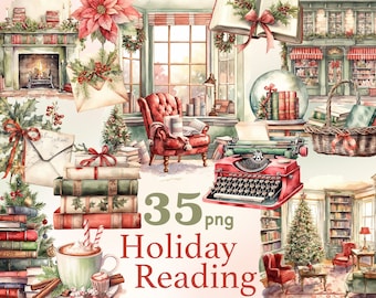 Christmas Reading Nook Clipart: Cozy Holiday PNG Set (35 Files)