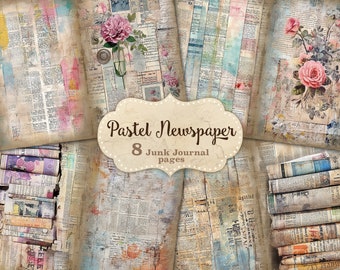 Pastel Newspaper Junk Journal Pages: Floral Collage (Digital Download)