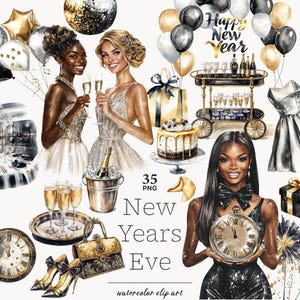 Black and Gold New Year Clip Art Bundle: Celebration PNG Images (Instant Download)