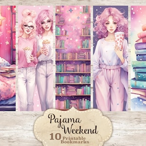 Marque-pages week-end pyjama, marque-page imprimé et découpé, livres de marque-pages imprimables, ensemble de marque-pages imprimables, sublimation de marque-page, feuille de marque-page