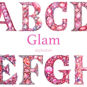 Alfabeto de moda rosa, invitación de despedida de soltera, invitación rosa fuerte, diamantes cristales gemas pedrería letras clipart png, letras rosas