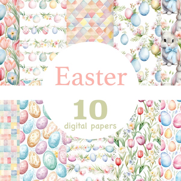 Easter pastel digital paper, Easter pastel seamless pattern, Spring digital paper, Spring seamless pattern, Tulips digital paper, floral