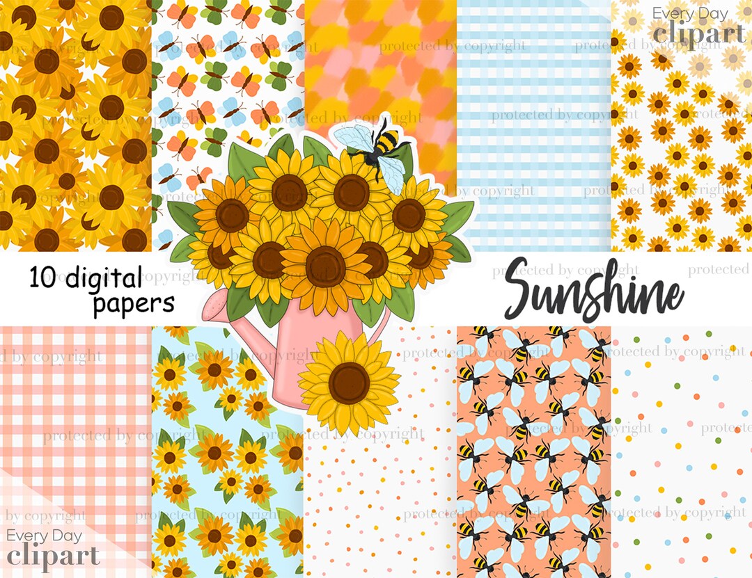 Sunshine Pattern, Sunflowers Pattern, Summer Digital Paper, Sunshine ...
