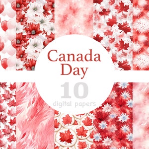 Digitale Papiere zum Kanada-Tag, nahtloses Muster zum Kanada-Tag, Scrapbooking zum Kanada-Tag, Hintergrund zum Kanada-Tag, digitales Papier mit Ahornblättern, rot weiß