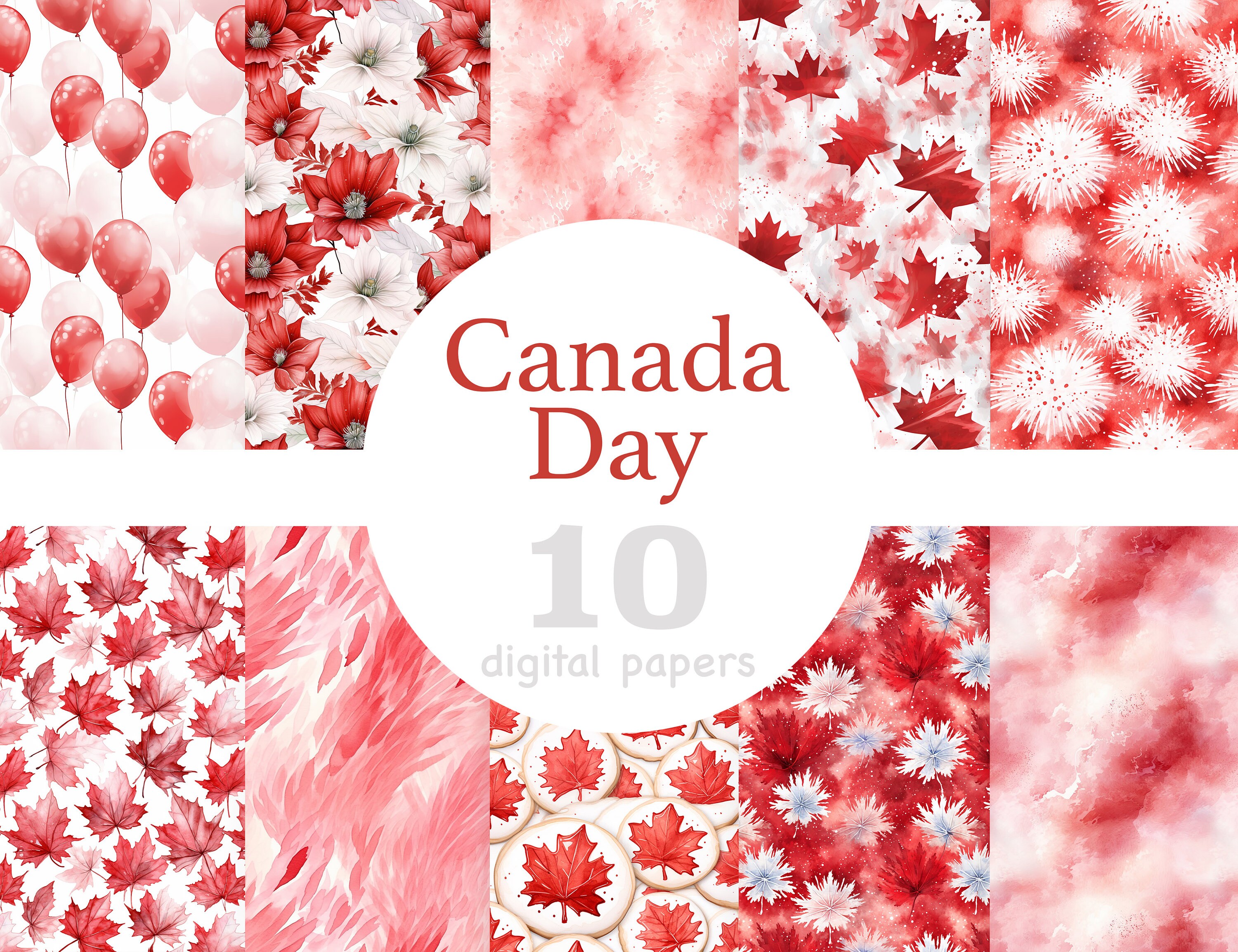 Canada day digital papers, Canada day seamless pattern, Canada Day scrapbooking, Canada Day background, Maple leave digital paper, red white