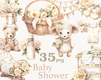 Watercolor Baby Clipart: Neutral Nursery Decor (PNG Files)