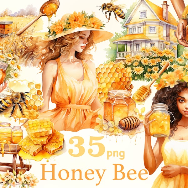 Honey bee clipart, Honey bee girl png, Honey bee black woman clipart, Honey bee scene,  Cottagecore png, Honey Jar png, bee graphics png