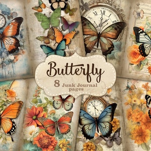 Butterfly junk journal supplies, junk journal for sale, junk journal printable backgrounds, junk journal template, Digital Collage Sheet