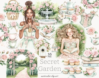 Secret Garden Clipart: Vintage Tea Party, Roses (PNG)