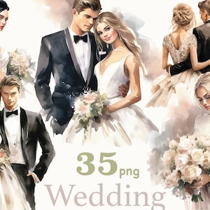 Braut und Bräutigam Aquarell Clipart Bundle, Hochzeit Paar Cliparts, Junk Journal Braut Hochzeit Clipart, Braut Aquarell, Ehe Clipart