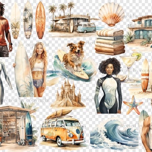 Surf Girl Clipart: Summer Surfing PNG Graphics (Digital Download) image 5