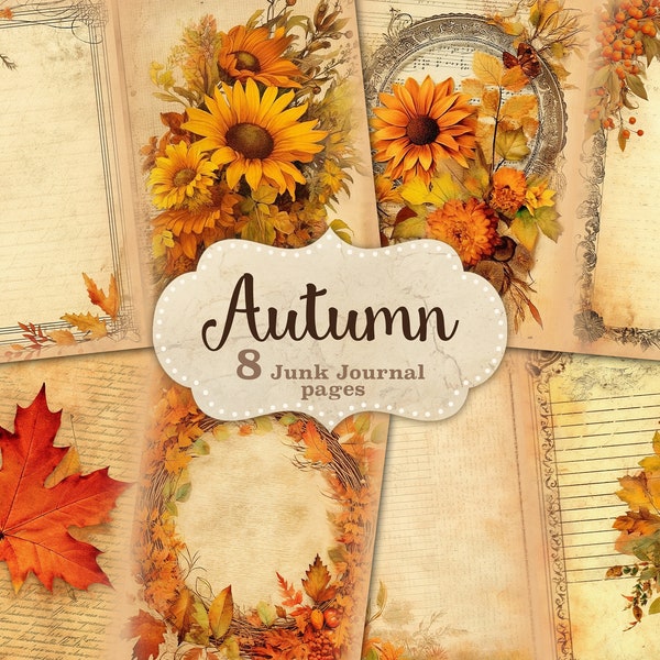 Autumn Junk Journal Pages, Fall Journaling, Cozy Season Picture Collage, Autumn Printable Paper, Thanksgiving Journal Card, Vintage Ephemera