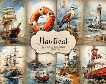 Nautical Junk Journal Pages: Vintage Ocean Collage (Digital Download)