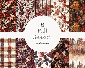 Autumn Leaves Digital Paper: Fall Season Seamless Pattern (12x12in, JPEG, PDF Download