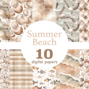 Summer Beach digital papers, Summer Beach seamless pattern, summer neutral paper, beach neutral pattern, Ocean paper, Ocean seamless pattern