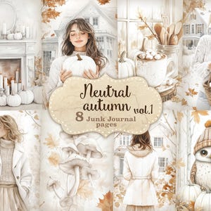 Neutral autumn junk journal pages Fall Collage Sheet beige Autumn Scrapbooking Paper fall woodland animals Junk Journal digital Download