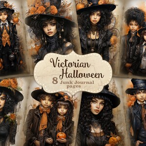 Halloween Journaling Seiten, viktorianisches Scrapbook, Tag der Toten digitale Kunst, Halloween Ephemera Seiten, Vintage Karte Digital Set, Decoupage