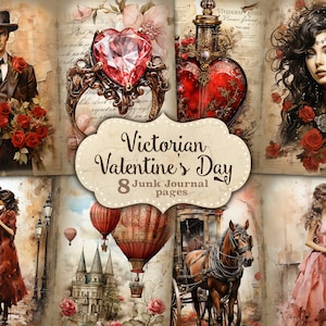 Páginas de diario basura del día de San Valentín, hoja de collage vintage, suministros de diario basura, diario basura digital, diario basura imprimible, efímera de amor