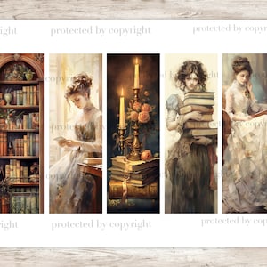 Victorian Library Bookmarks, Printable Bookmarks for Women, Victorian ...