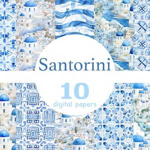 Santorini nahtloses Muster, Santorini digitales Papier, Griechenland nahtloses Muster, Griechenland digitales Papier, digitales Papier der Reise, Reisehintergrund