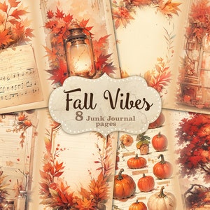 Fall Vibes Junk Journal Paper, Autumn Art Journal, Cosy Autumn Junk Journal, Conjunto de gráficos de folhas de outono, Pacote de gráficos de colheita, Coisas efêmeras de outono