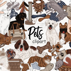 Pets Clipart, Puppy Clipart, Dog Mom Clipart, Animal Clipart For Commercial Use, GlamArtZhanna, Cats Illustrations For Planners, Paw Clipart