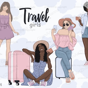 Imágenes prediseñadas de viaje para planificadores, ilustración de vacaciones para uso comercial, imágenes prediseñadas de chica de moda, imágenes prediseñadas afroamericanas, imágenes prediseñadas de mujer de viaje