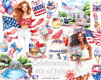 4th of July Clip Art Patriotic Illustrations USA American Flag PNG Independence Day Graphics Celebration clipart USA png Digital Download