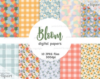 Spring Floral Digital Paper Pack: Tulip & Bloom Patterns (JPEG)