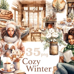 Gemütliche Winter Cliparts, Winter gemütliche Lese schwarze Mädchen Cliparts, Winter schwarze Frau Cliparts png, gemütliche Weihnachtscliparts, Urlaub Cliparts, Boho