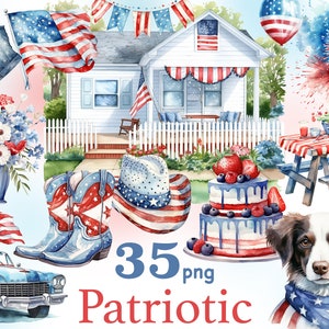 Image clipart du 4 juillet, clipart patriotique, illustration du 4 juillet, clipart du 4 juillet, clipart Amérique, clipart arrière-cour américain