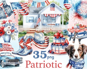 4th of July clip art, Patriotic clip art, 4th of July Illustration, fourth of july clipart, America clipart, American backyard clipart