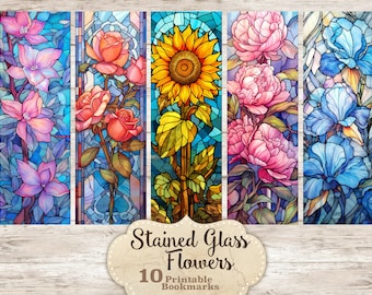 Stained Glass Flowers Bookmarks: Print & Cut Set (Digital Download)