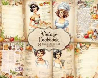 Vintage Cookbook Junk Journal Pages: Recipe Theme (Digital Download)