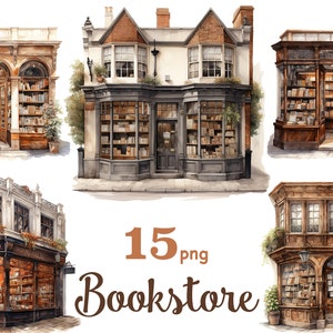 Boekhandel illustraties, boekhandel illustratie, boekhandel digitale download, boekwinkel bundel, boekwinkel gebouw, schattige boekhandel, boeken clipart