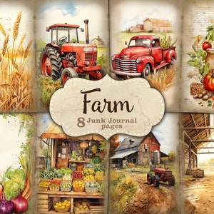 Farm Junk Journal Pages, Farmhouse Printable, Farm Truck Scrapbook Paper, Village Ephemera, Farm Animal Collage Sheet, Summer junk Journal