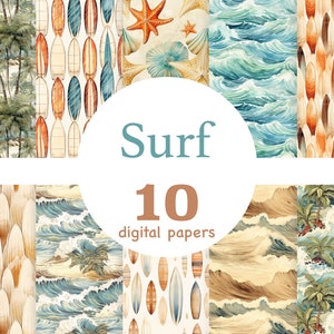 Surf digital papers, surf seamless pattern, sea wave pattern, neutral summer paper, Beach wave pattern, palm tree paper, palm tree pattern